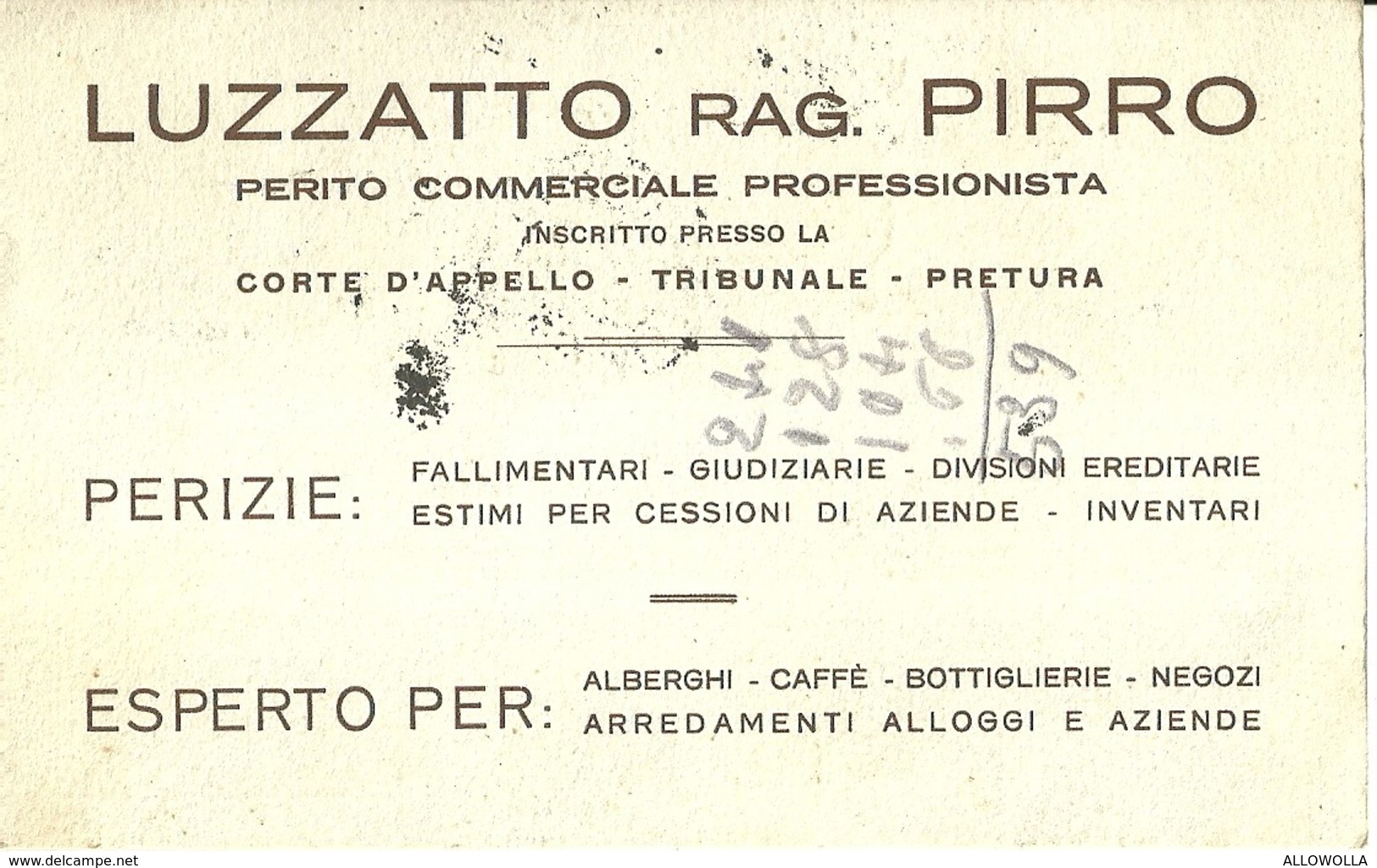 3248 "LUZZATTO Rag. PIRRO-PERITO COMMERCIALE PROFESSIONISTA-TORINO " -CART. POS. ORIG. SPEDITA 1931 - Cartoncini Da Visita