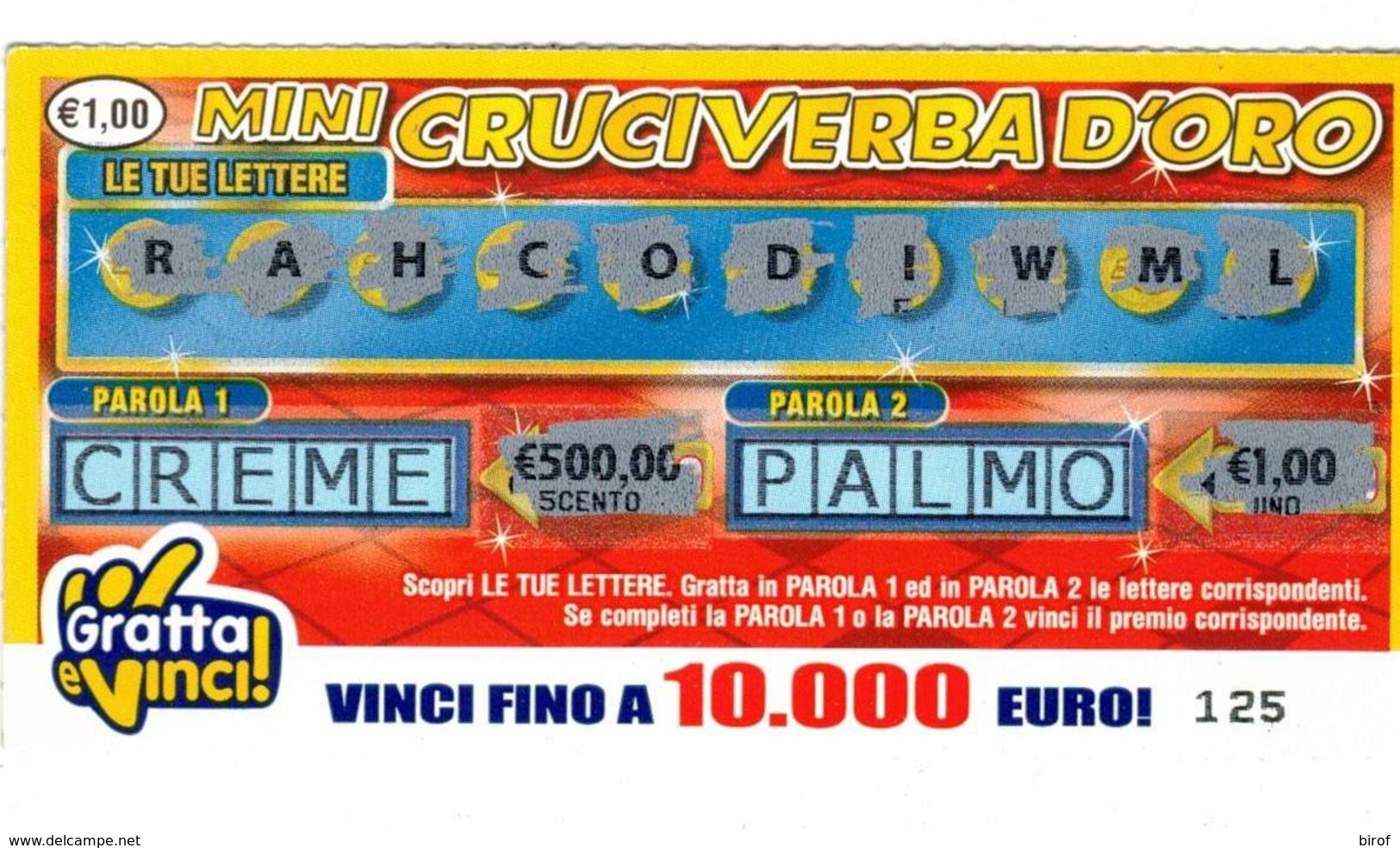 GRATTA E VINCI   - MINI  CRUCIVERBA D'ORO   DA € 1.00 - USATO - - Biglietti Della Lotteria