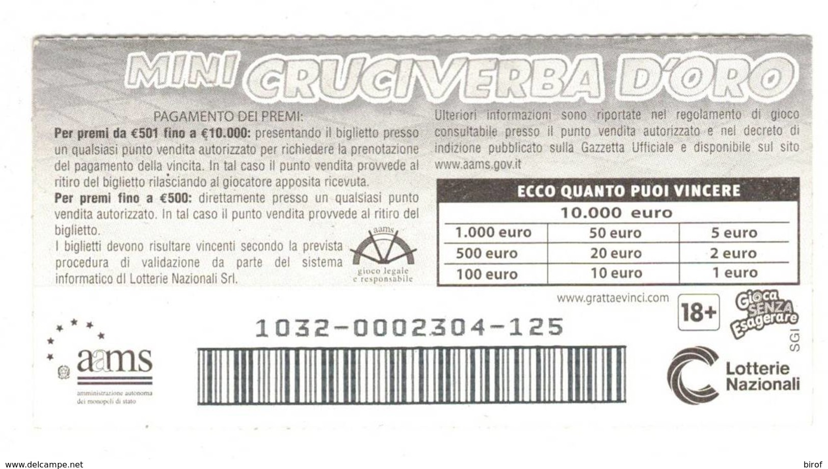 GRATTA E VINCI   - MINI  CRUCIVERBA D'ORO   DA € 1.00 - USATO - - Biglietti Della Lotteria