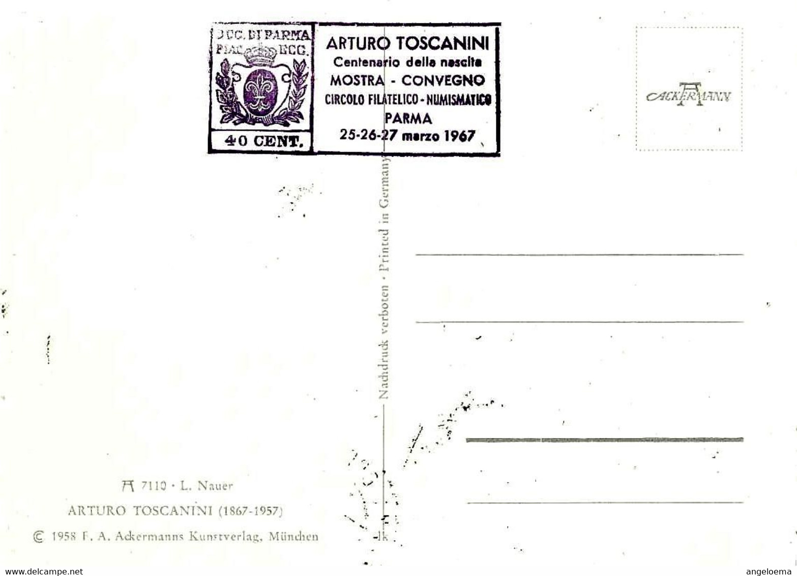 ITALIA - 1967 PARMA Viale Basetti 12 (cent.nascita ARTURO TOSCANINI Ann + Timbro Viola (retro) Su Cartolina Spec. - 1099 - Musique