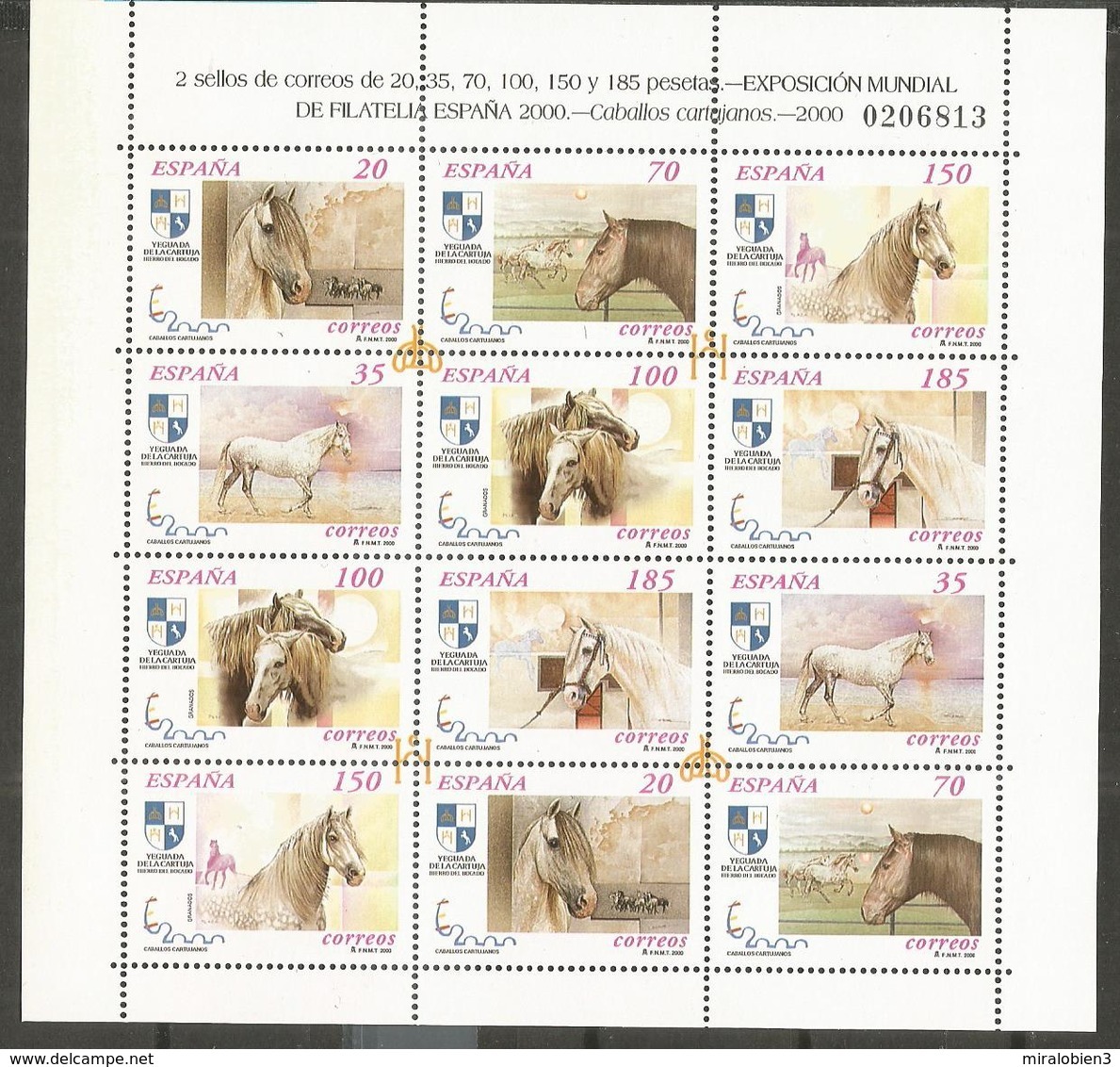 ESPAÑA CABALLOS CARTUJANOS SERIE COMPLETA  EDIFIL NUM. 3723/3728A ** MINI PLIEGO NUM. 69 - Nuevos