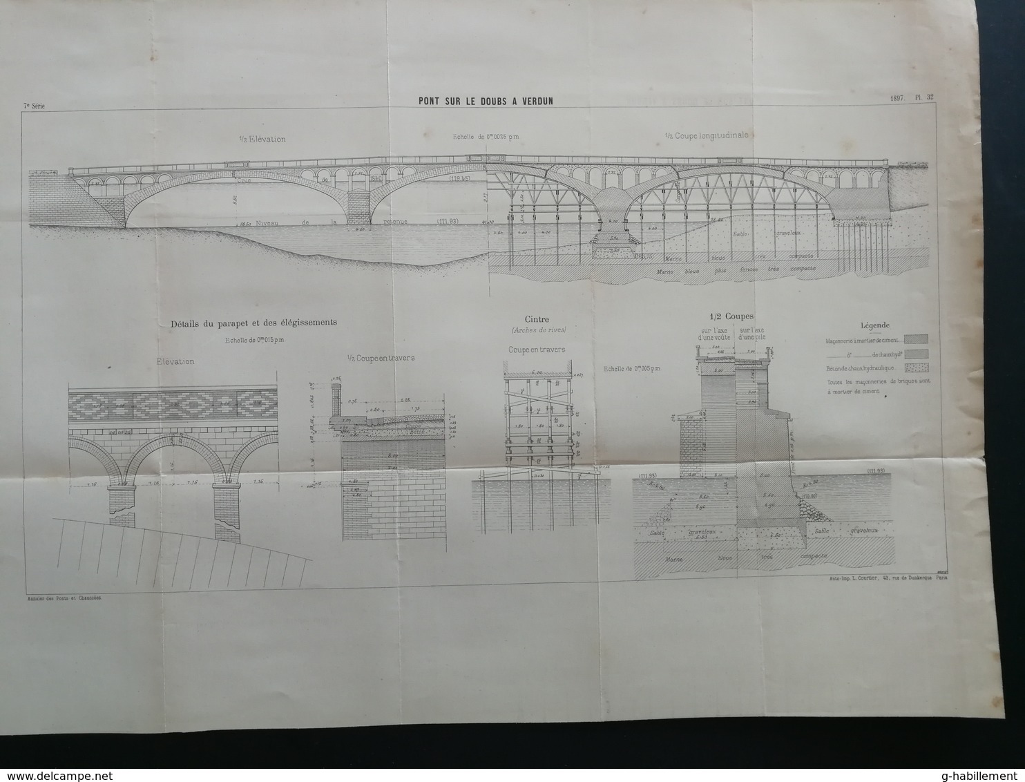 ANNALES PONTS Et CHAUSSEES (Dep 25) - Plan Du Pont Sur Le Doubs à Verdun - Imp L.Courtier 1897 (CLB93) - Public Works