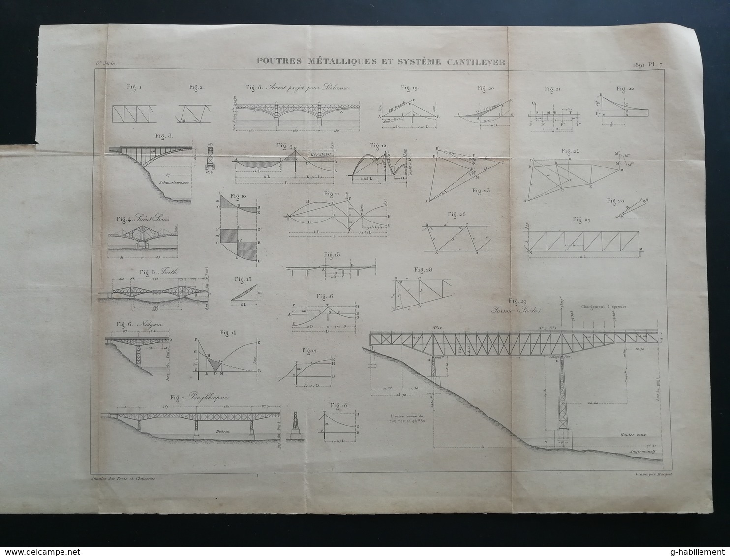 ANNALES PONTS Et CHAUSSEES (Dep 25) - Plan Du Pont Sur Le Doubs à Verdun - Graveur Macquet 1891 (CLB94) - Travaux Publics