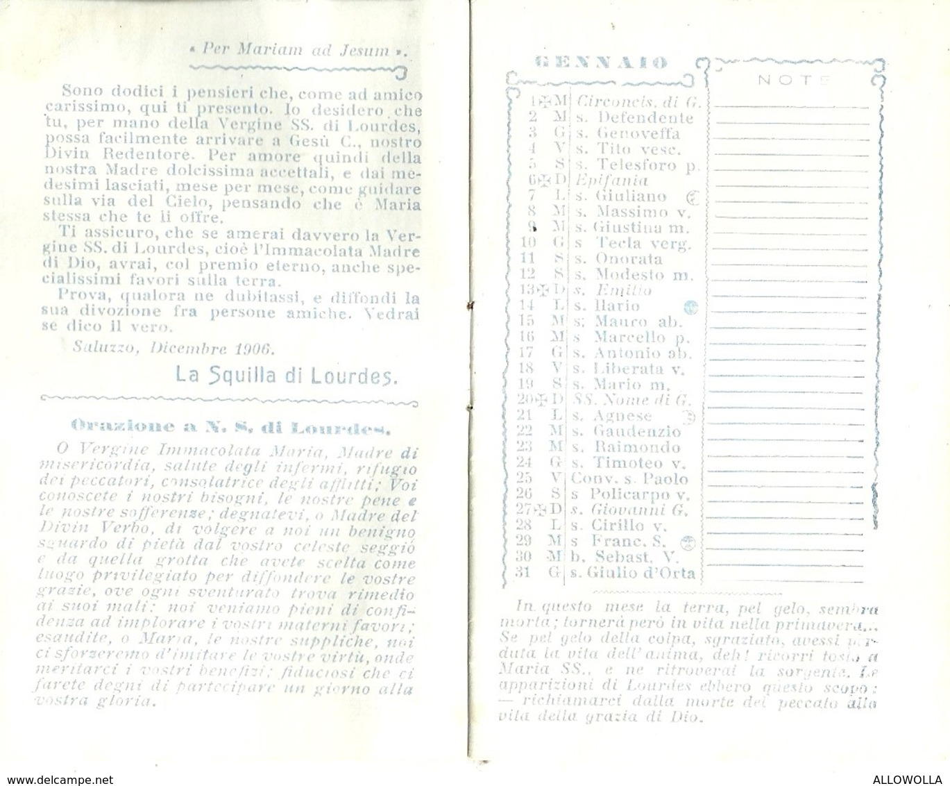 3262 "L'ANNO 1907 COLLA VERGINE S.S. DI LOURDES"  ORIGINALE - Formato Piccolo : 1901-20