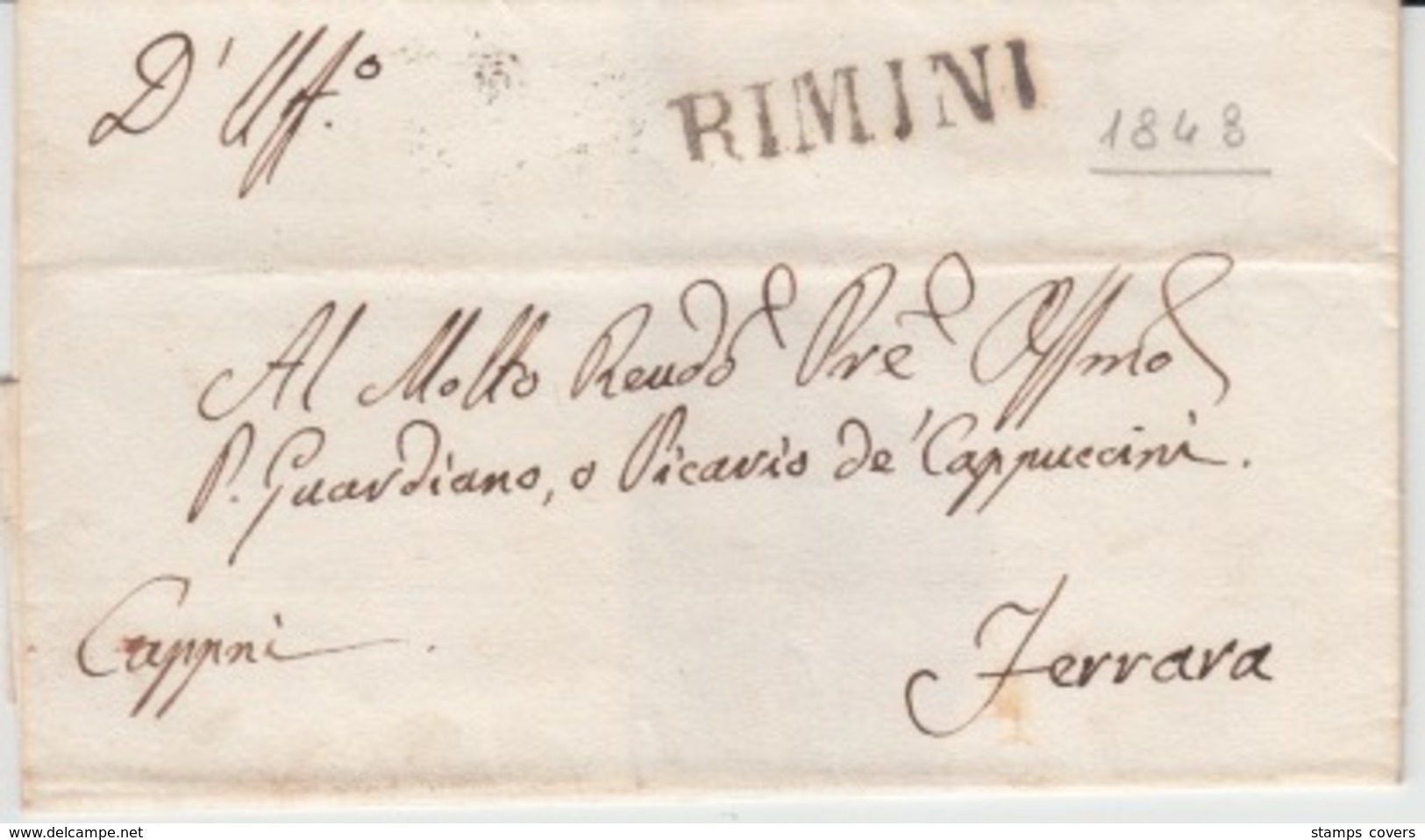 ITALIA USED COVER 1848 RIMINI FERRARA - ...-1850 Préphilatélie