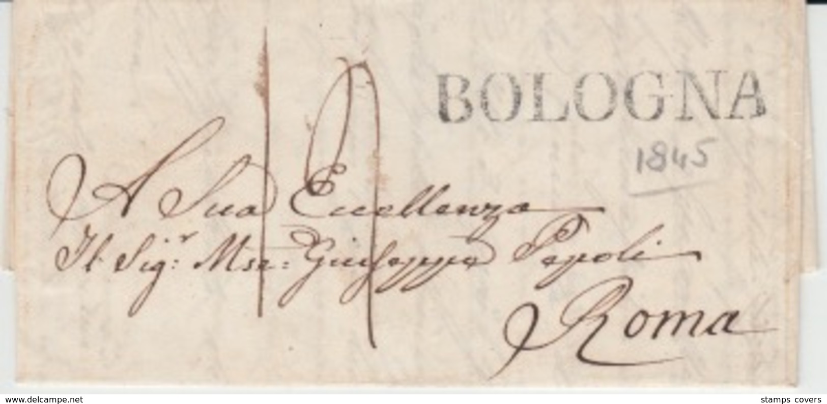 ITALIA USED COVER 1845 BOLOGNA ROMA - 1. ...-1850 Prefilatelia