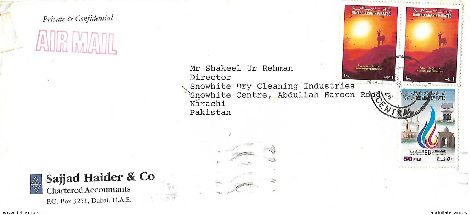 UAE (UNITED ARAB EMIRATES)  1999  AIRMAIL  COVER TO PAKISTAN . - Emirats Arabes Unis (Général)