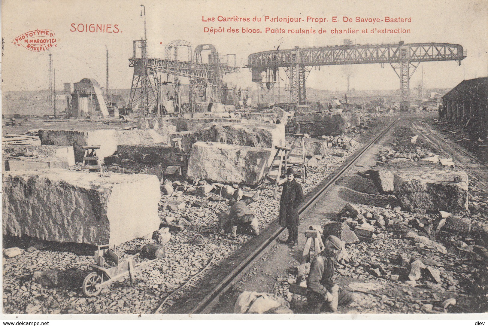 Soignies - Les Carrières De Perlonjour. Dépôt Des Blocs. Ponts Roulants De Chantier Et D' Extraction - Soignies