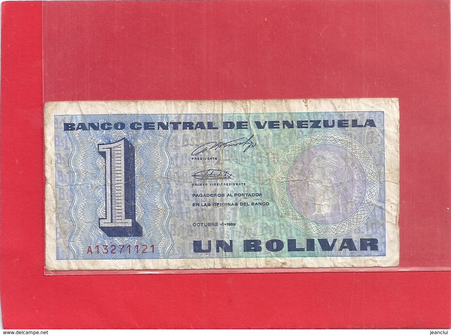 BANCO CENTRAL DE VENEZUELA - UN BOLIVAR . 5-10-1989 . N° A 13271121   . 2 SCANES - Venezuela