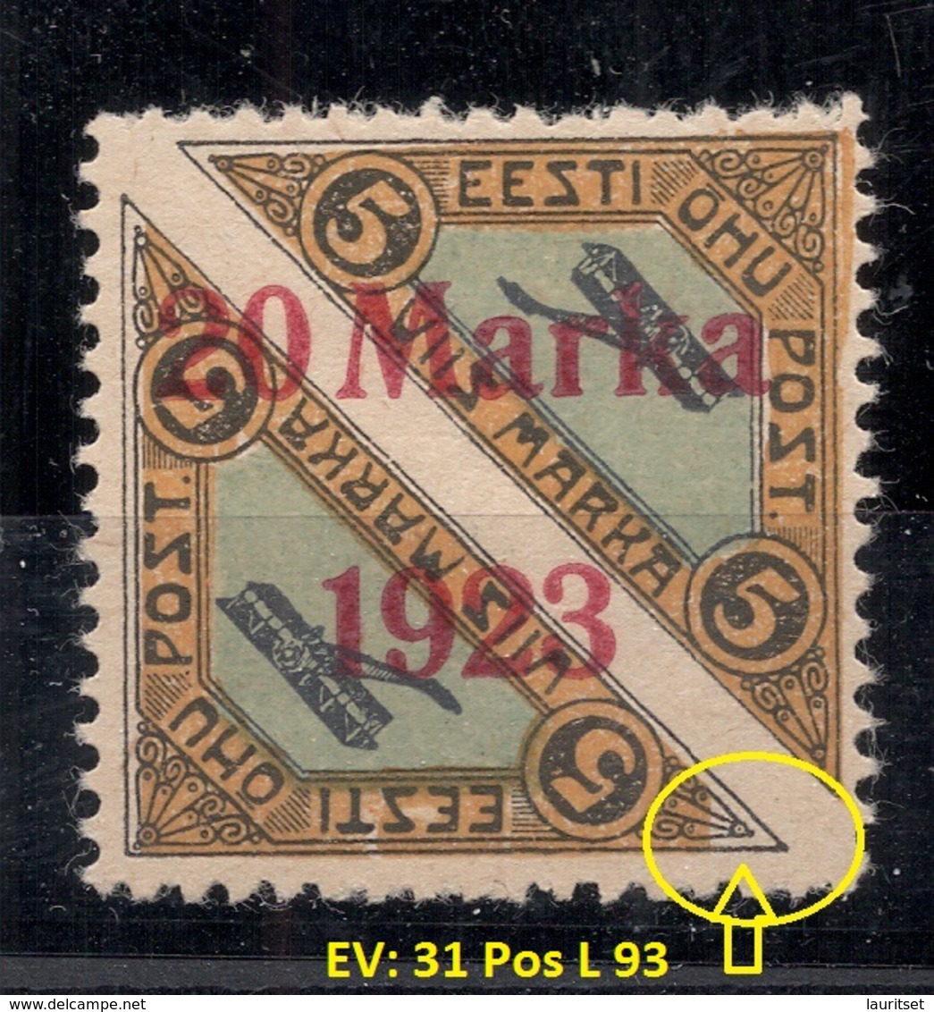 Estland Estonia 1923 Michel 44 A * ERROR Abart EV: 31 Pos L 93 Signed Artur Malla + K. Kokk & Sert K. Kokk - Estland