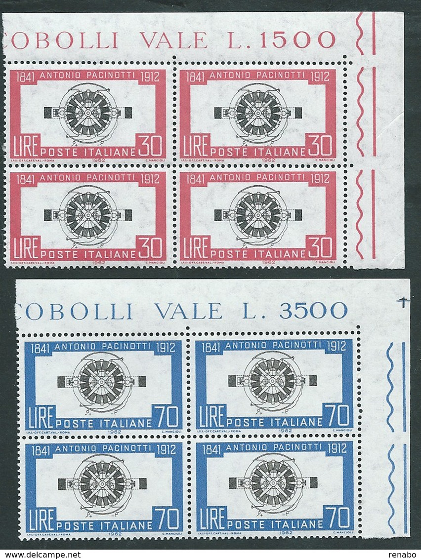 Italia 1962; Antonio Pacinotti, Fisico, Serie Completa In Quartine D' Angolo. - 1961-70:  Nuovi