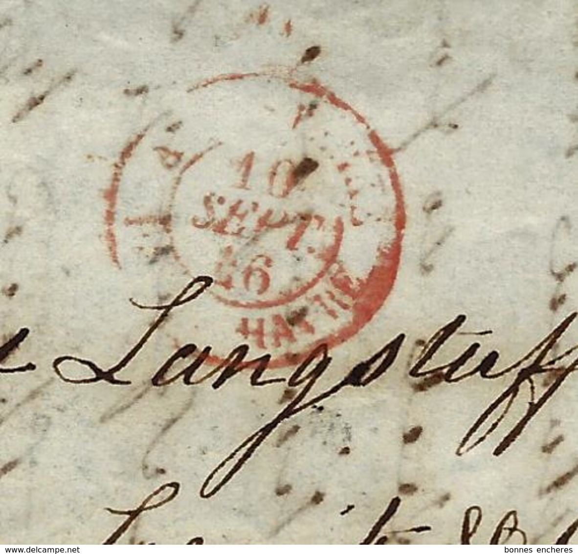 1846 LETTRE COMPLETE Par Langstaff De Andover Angleterre  Pour Le Havre  F. Langstaff Via Southampton VOIR SCANS - Postmark Collection