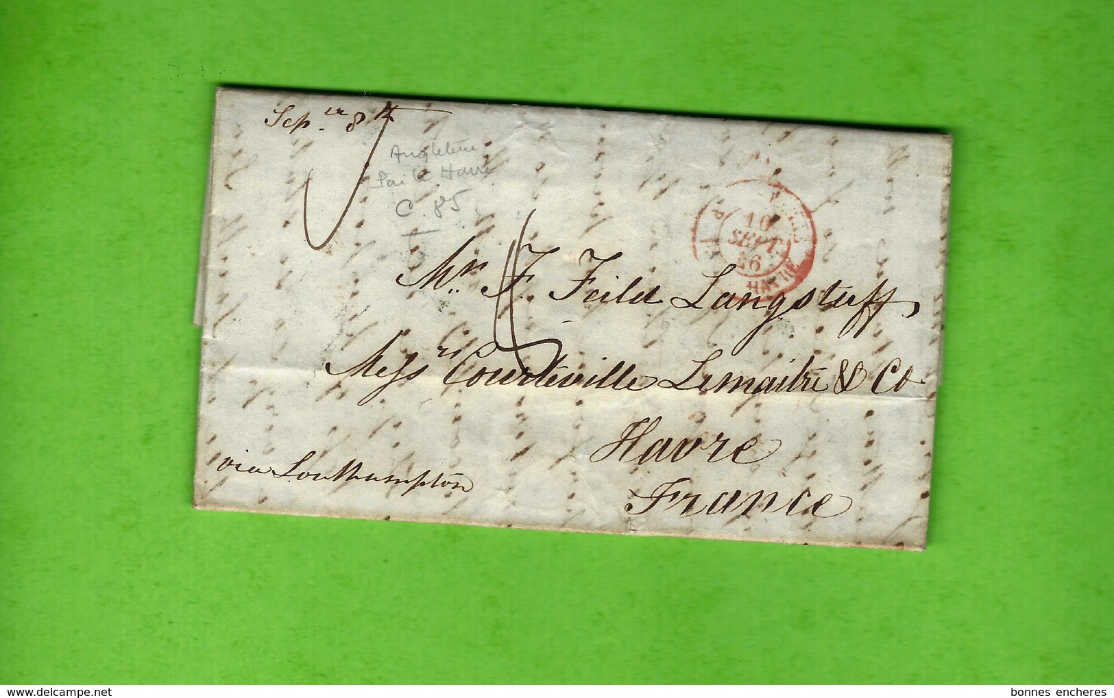 1846 LETTRE COMPLETE Par Langstaff De Andover Angleterre  Pour Le Havre  F. Langstaff Via Southampton VOIR SCANS - Postmark Collection