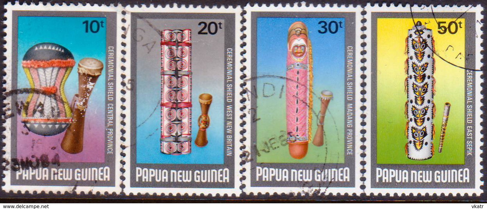 PAPUA NEW GUINEA 1984 SG #483-86 Compl.set Used Ceremonial Shields - Papua New Guinea