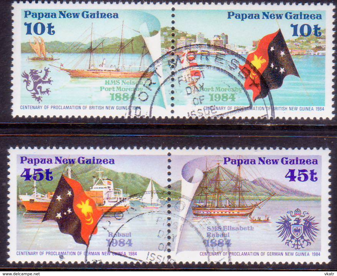 PAPUA NEW GUINEA 1984 SG #487-90 Compl.set In Horiz.pairs Used Proclamation Of Protectorate - Papua New Guinea