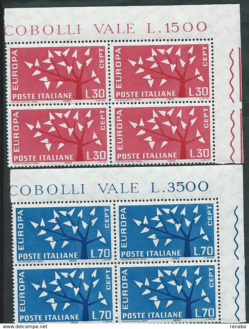 Italia 1962; EUROPA Albero Stilizzato, Serie Completa In Quartine D' Angolo. - 1961-70:  Nuovi