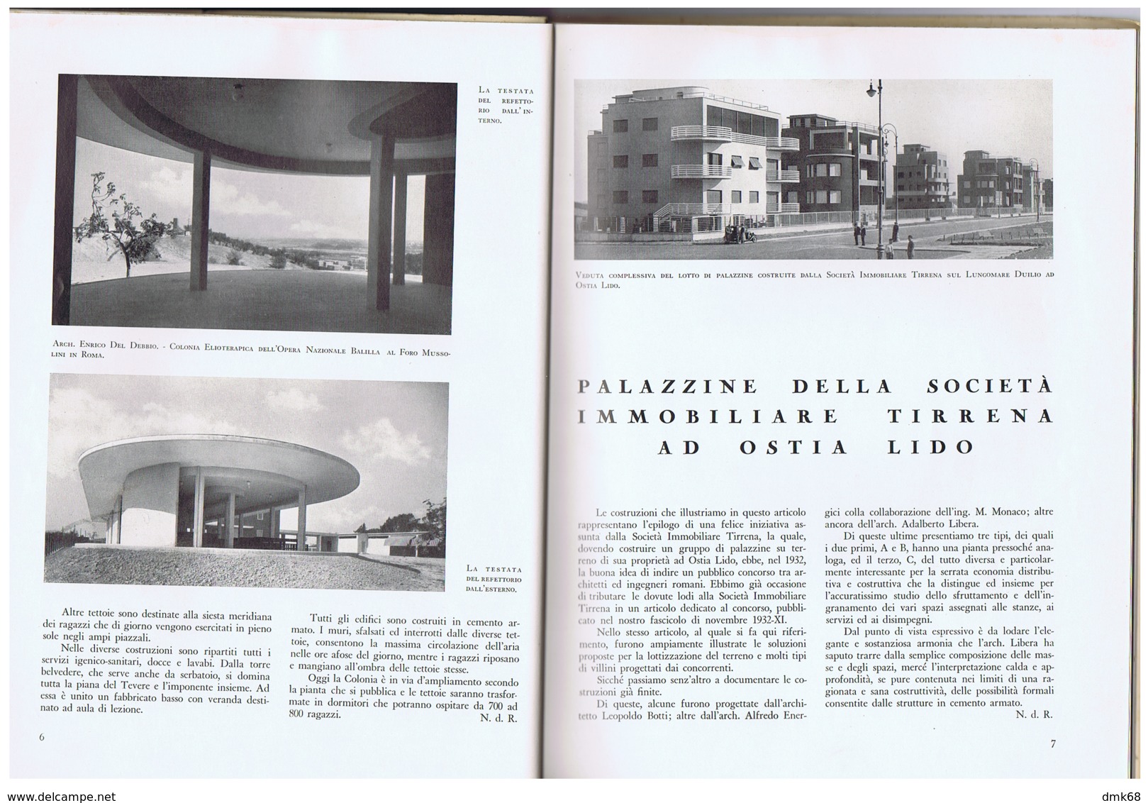 ARCHITETTURA / FASCISMO - MASSIMO PIACENTINI - 1935 - ROMA / RICCIONE / BARI / VENEZIA / PIACENZA / MOGADISCIO - Kunst, Design