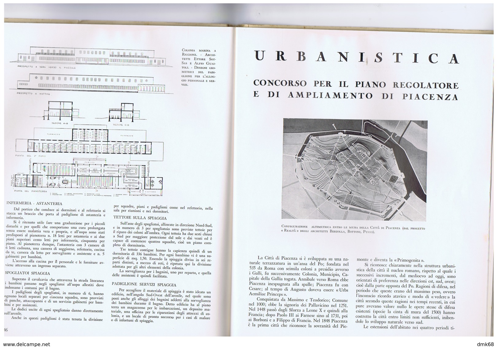 ARCHITETTURA / FASCISMO - MASSIMO PIACENTINI - 1935 - ROMA / RICCIONE / BARI / VENEZIA / PIACENZA / MOGADISCIO