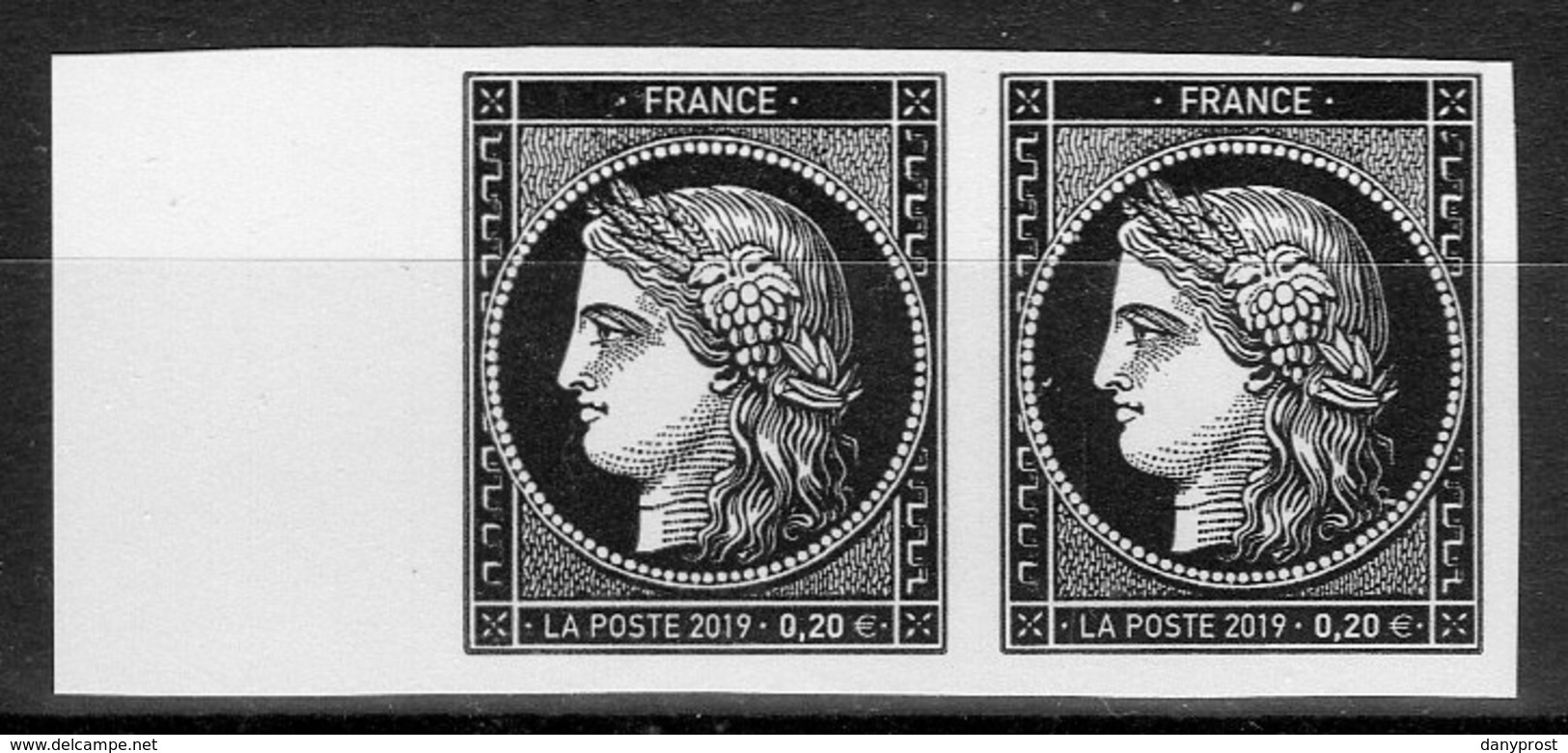 2019-paire Bord De Feuille-non Dentelé CERES NOIR à 0.20 €-ISSU DU BLOC PRESTIGE " Les 170 Ans Du 1er Timbre Français " - Unused Stamps