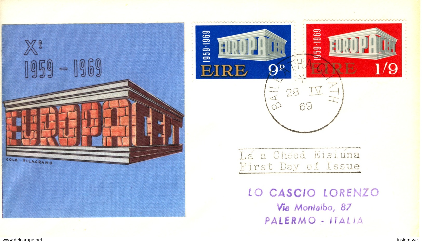 1969 - IRLANDA - EUROPA - BUSTA FDC.+4 - FDC