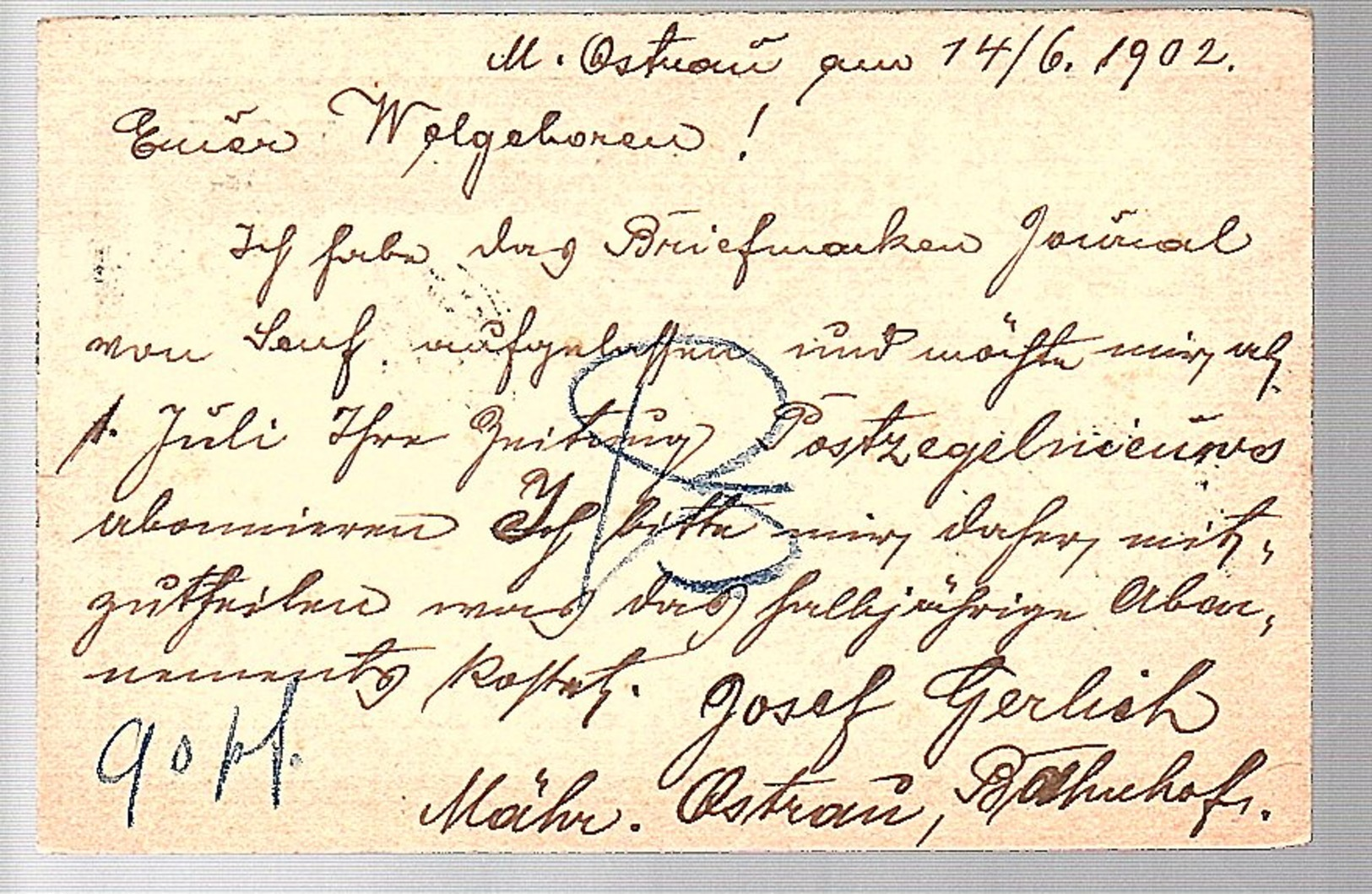 1902 (Mährisch Ostrau) In The Czech Republic > Velp Stamp Dealer (518) - ...-1918 Vorphilatelie