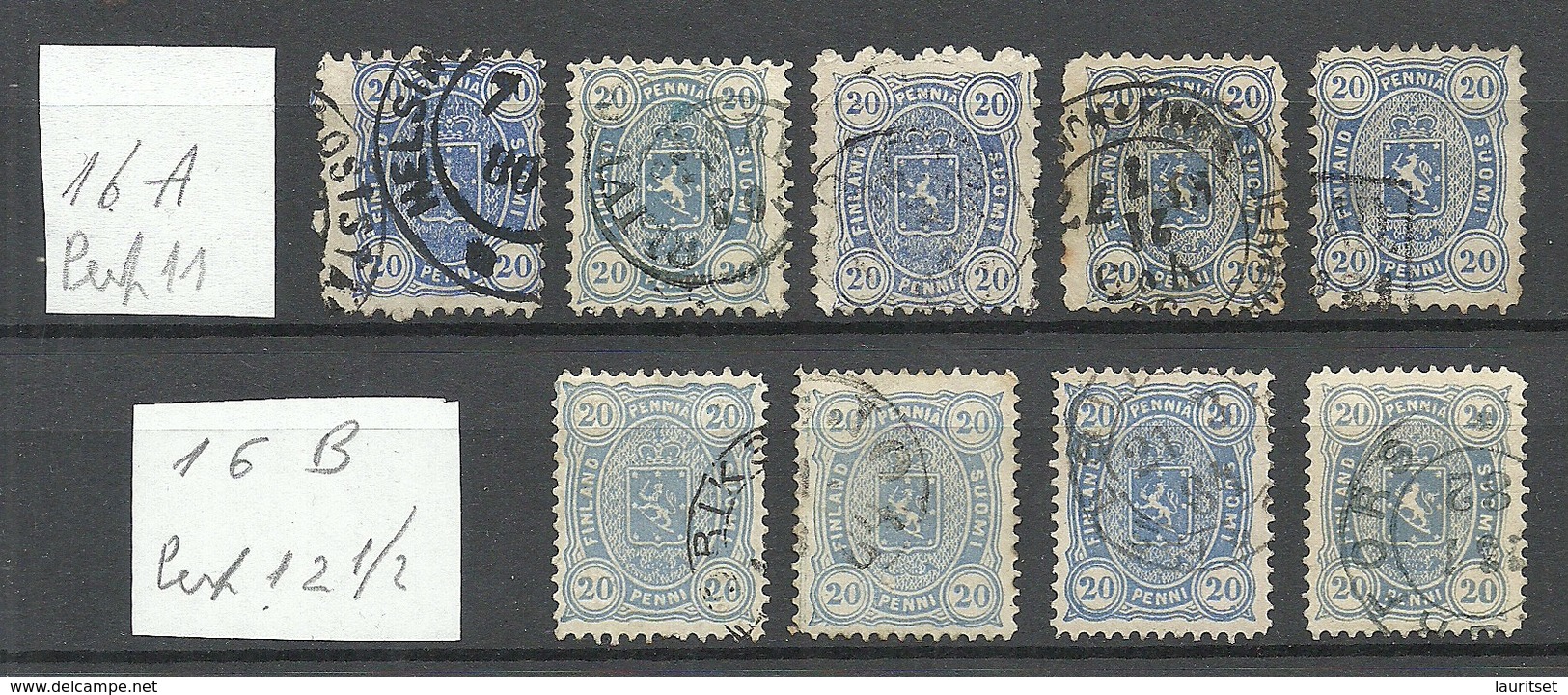 FINLAND FINNLAND 1875/82 Michel 16 A + B O Small Lot Of Color Types Nyances Shades - Oblitérés