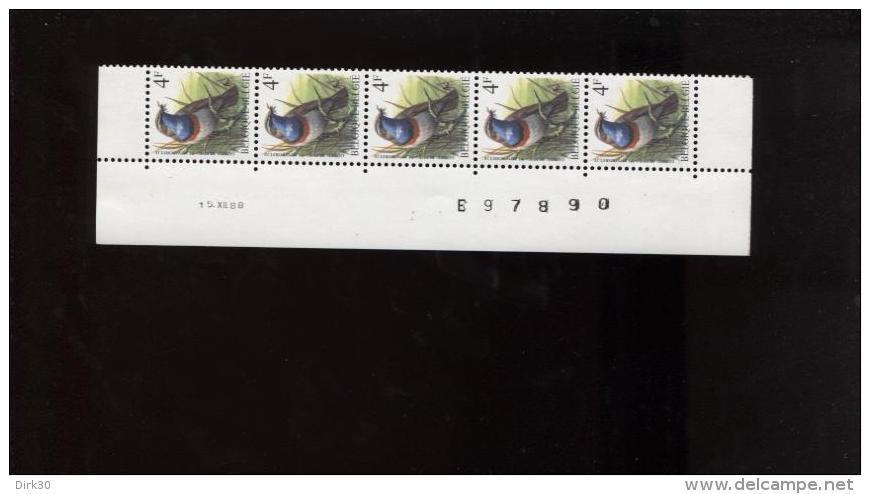 Belgie 2321 Buzin Vogels Birds 4Fr Bande Datée Datumstrook Paar 15/12/1988 Velnr 88090 - 1985-.. Oiseaux (Buzin)