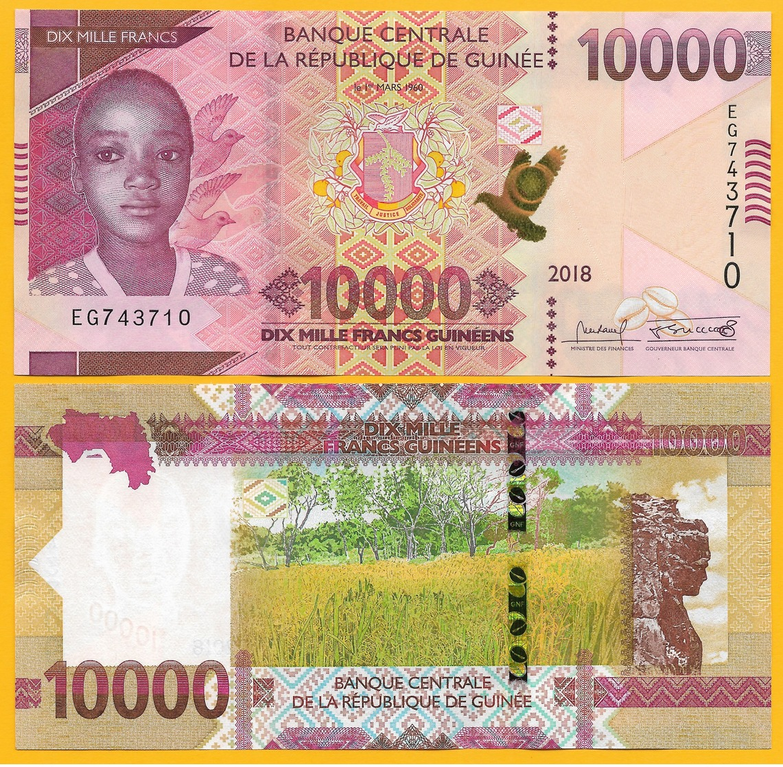 Guinea 10000 (10,000) Francs P-new 2108 / 2019 UNC Banknote - Guinee