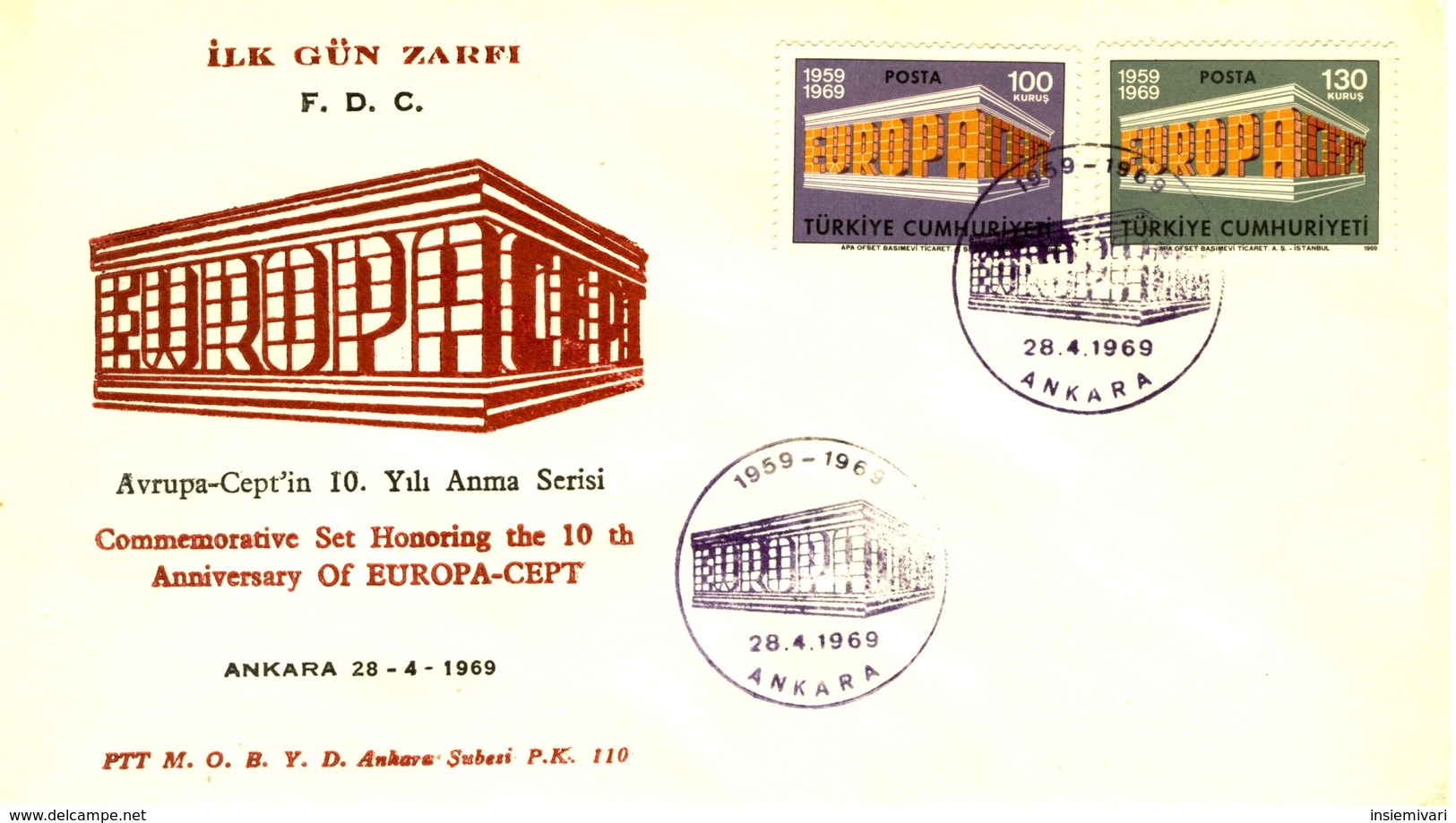 1969 - TURCHIA - EUROPA - BUSTA FDC.+4 - Storia Postale