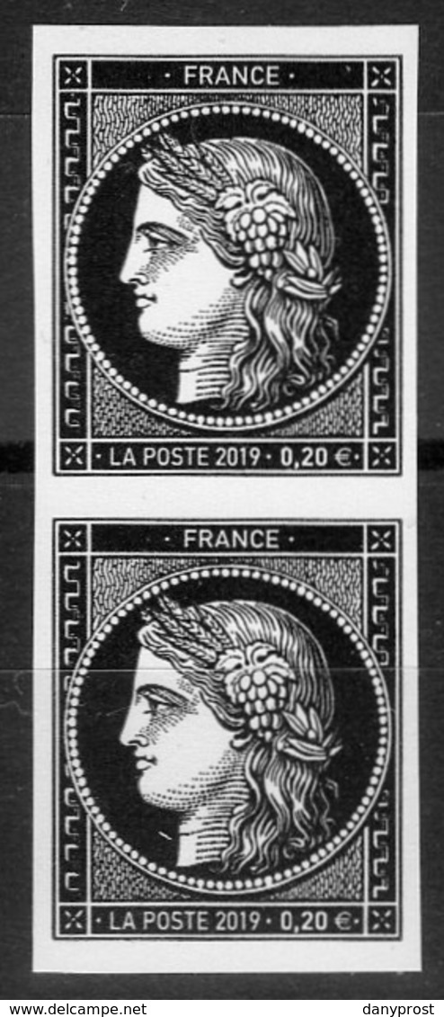 2019-paire Verticale-non Dentelé CERES NOIR à 0.20 €-ISSU DU BLOC PRESTIGE " Les 170 Ans Du 1er Timbre Français " - Neufs