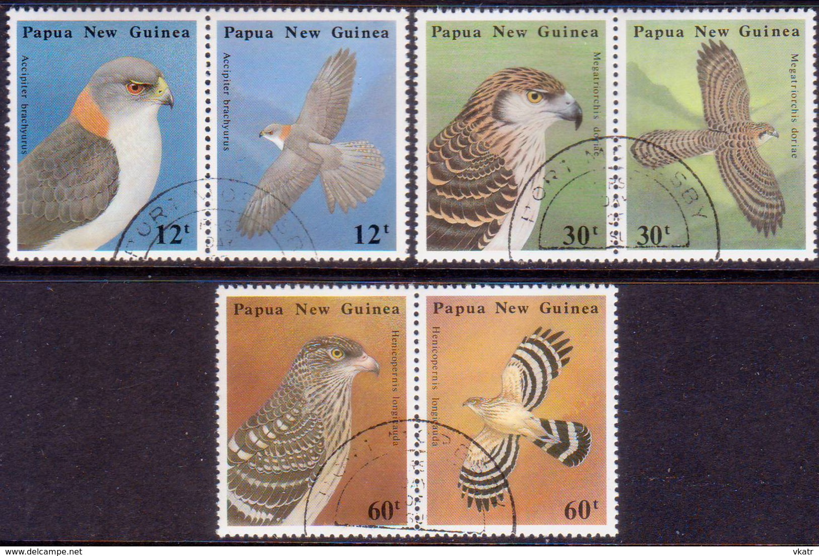 PAPUA NEW GUINEA 1985 SG #500-05 Compl.set In 3 Horiz.pairs Used Birds Of Prey - Papua New Guinea