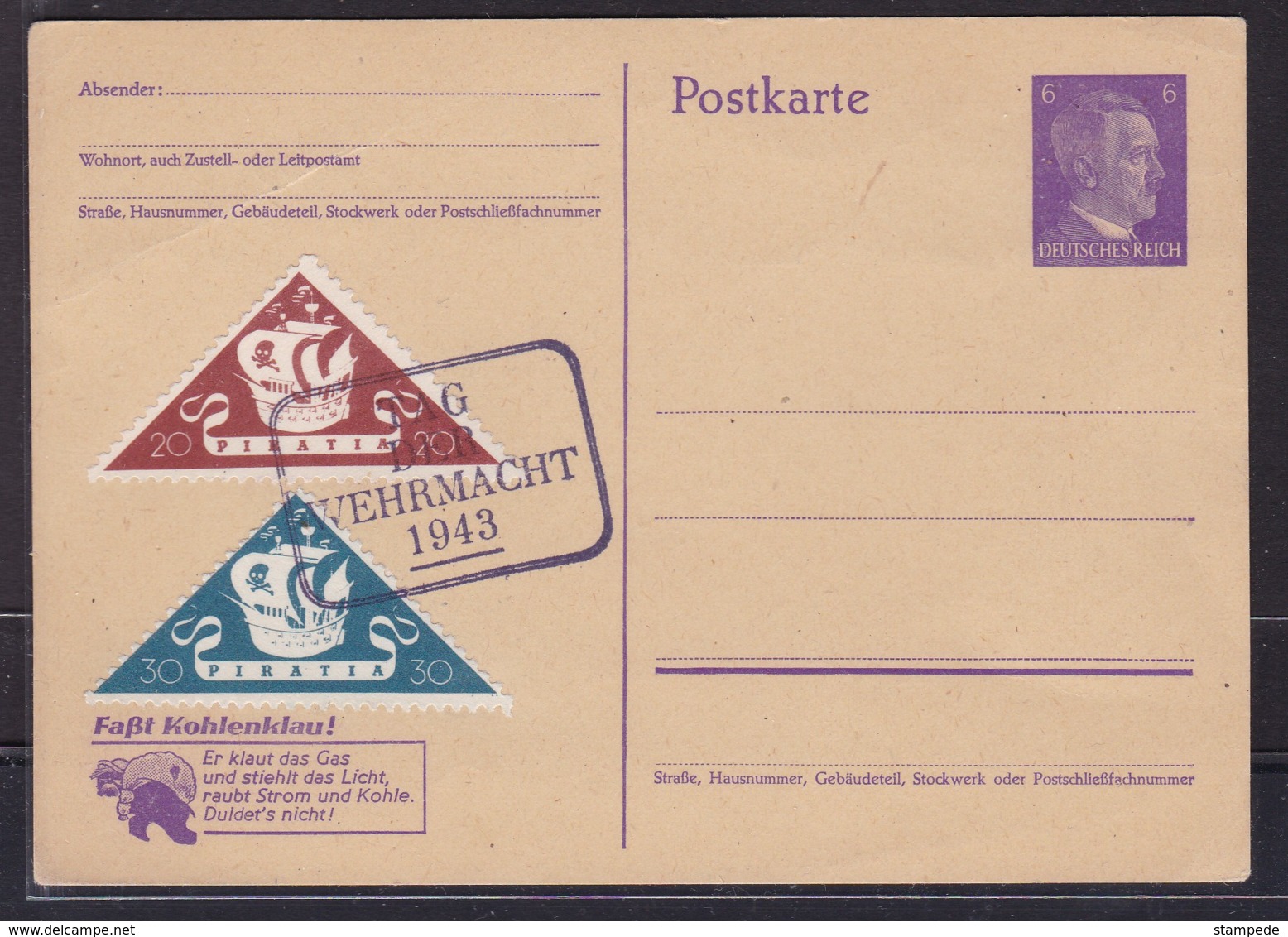 18813 - Stationery Postcard With 2 PIRATIA Stamps On Occasion Of "TAG DER WEHRMACHT 1943" - Briefe U. Dokumente