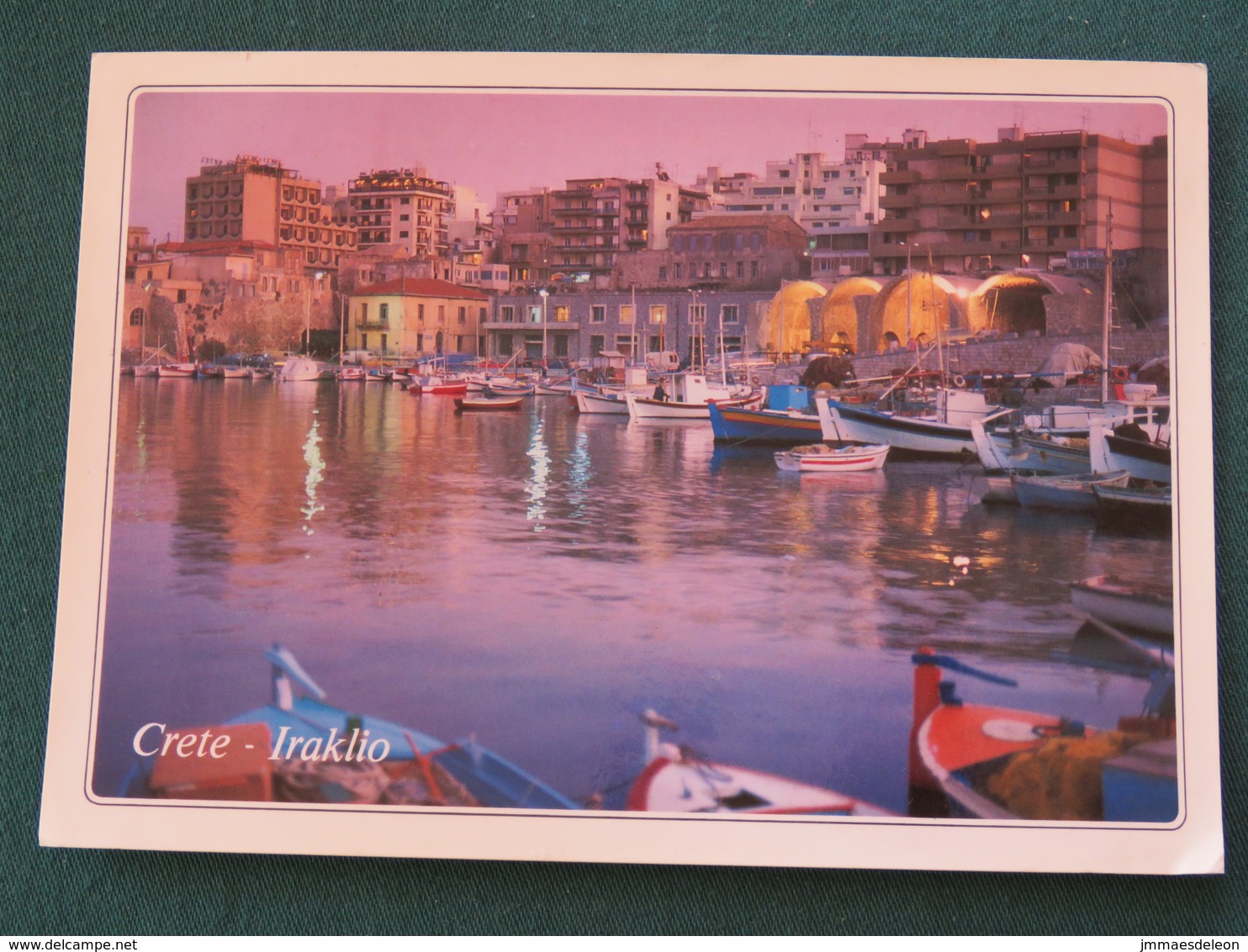 Greece 1992 Postcard " Crete Iraklio Harbor Boats " To Scotland - Deer Hunting Mosaic Pella - Grèce