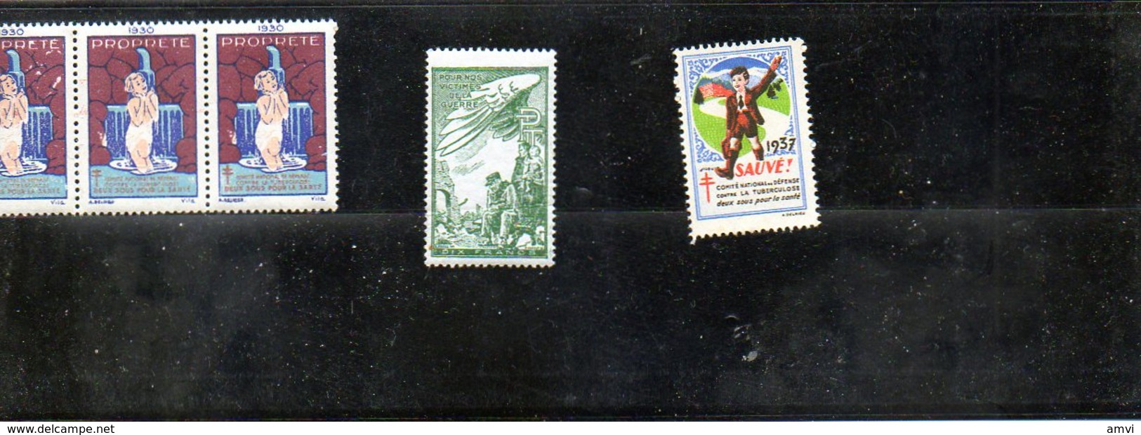 3874 - Lot De 5 Vignettes Tuberculose 1937 (sg)et 3 De 1931 (G) - 10fr Pour Nos Victimes De Guerre ( Gomme Et Pliée ) - Etichette Di Fantasia