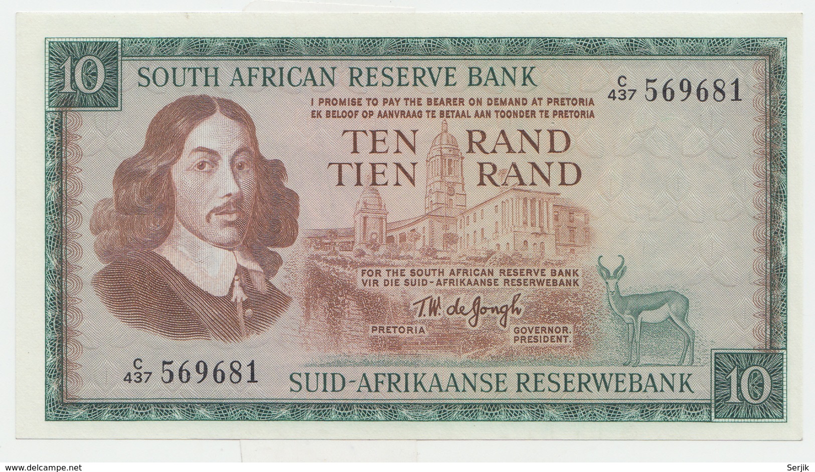 South Africa 10 Rand 1975 AUNC Pick 113c  113 C - South Africa