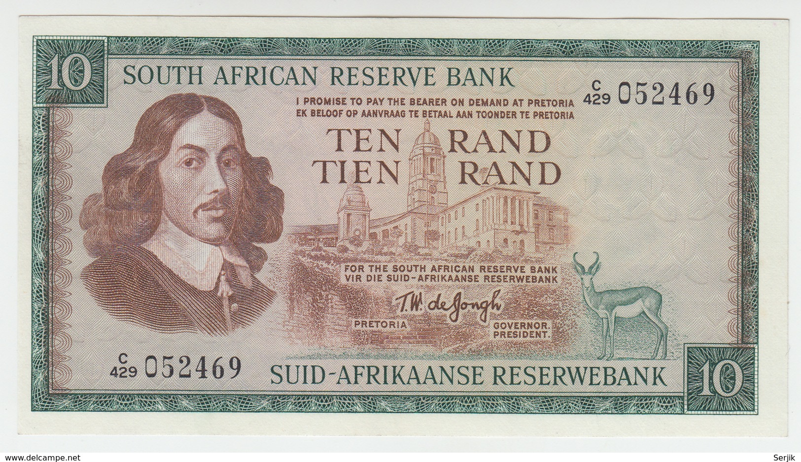 South Africa 10 Rand 1975 AUNC Pick 113c  113 C - South Africa