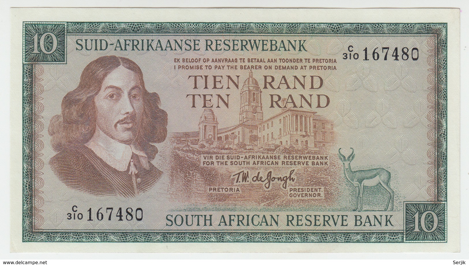South Africa 10 Rand 1975 AUNC Pick 114c  114 C - Sudafrica