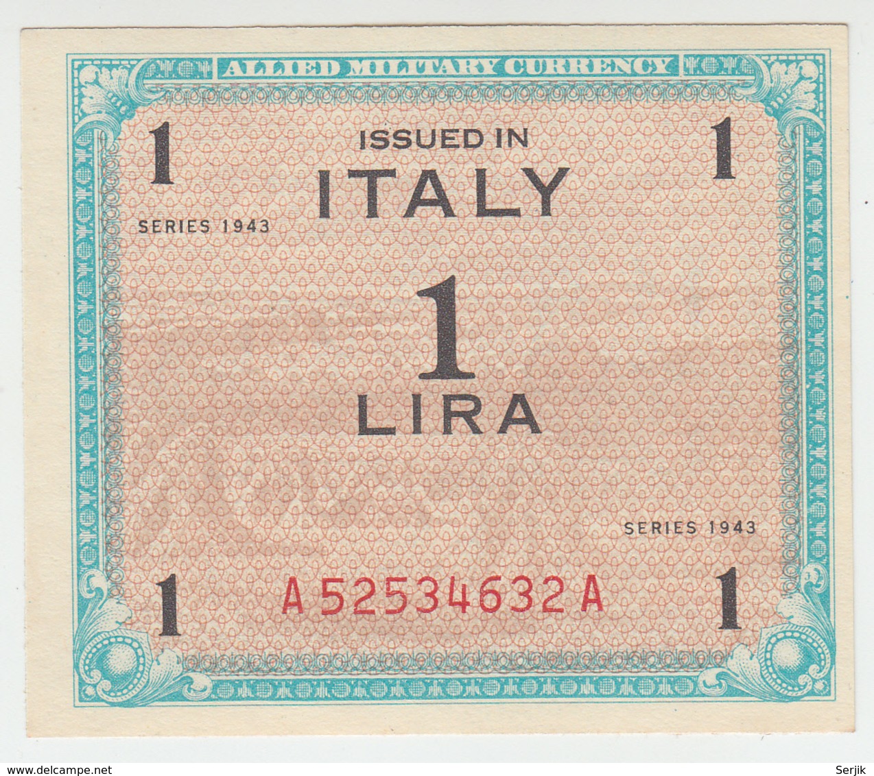 Italy 1 Lira 1943 UNC NEUF Pick M10a AMC - Occupation Alliés Seconde Guerre Mondiale