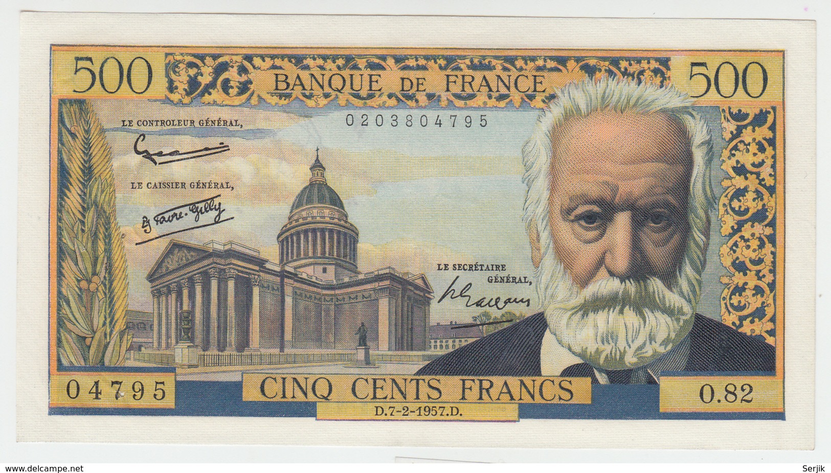 FRANCE 500 FRANCS 1957 XF Pick 133b  133 B - 500 F 1954-1958 ''Victor Hugo''