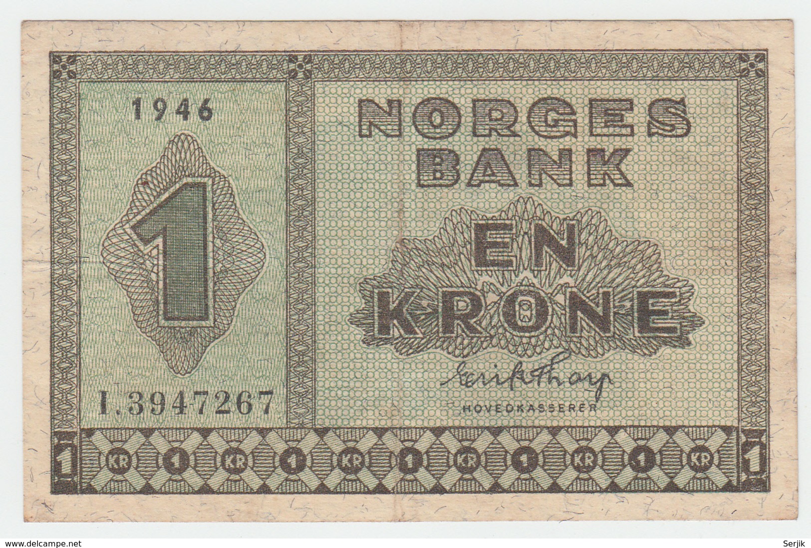 Norway 1 Krone 1946 VF++ Pick 15b 15 B - Norvegia