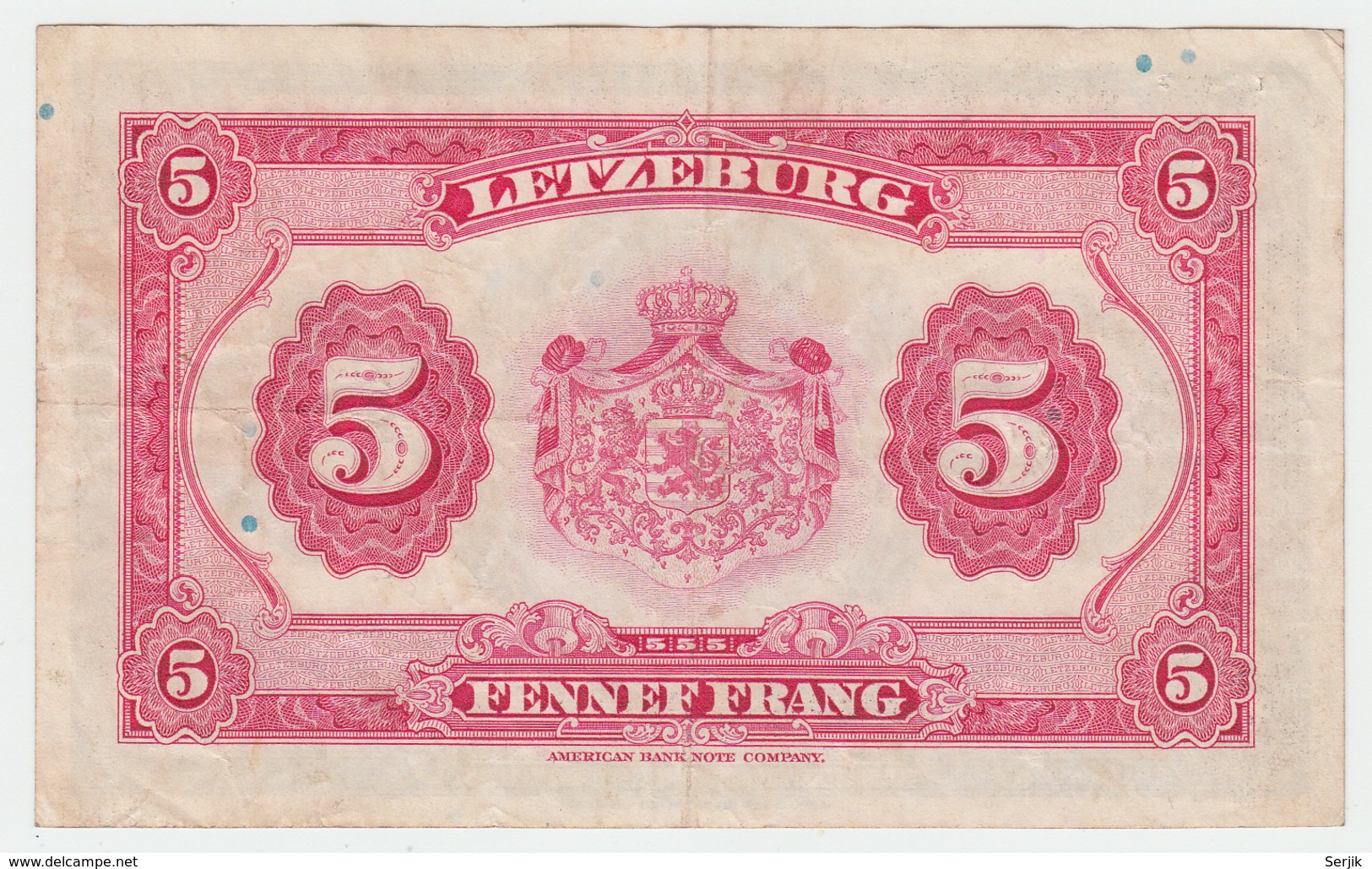 LUXEMBOURG 5 FRANCS 1944 VF Pick 43a 43 A - Lussemburgo