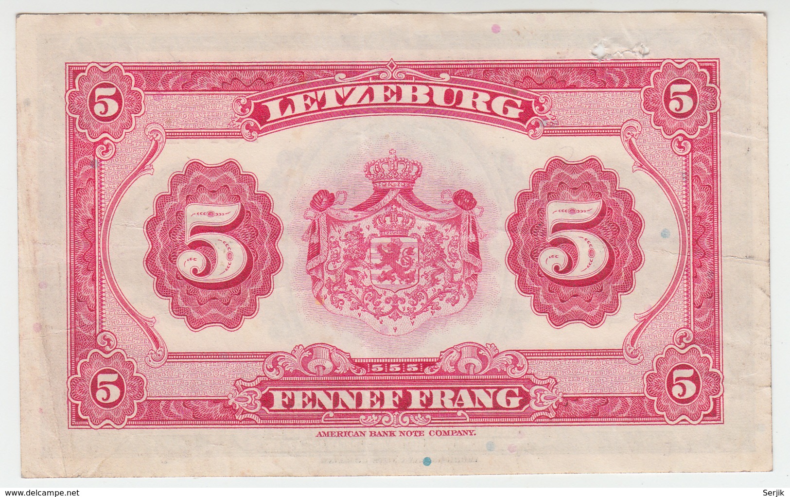 LUXEMBOURG 5 FRANCS 1944 AVF Pick 43a 43 A - Lussemburgo