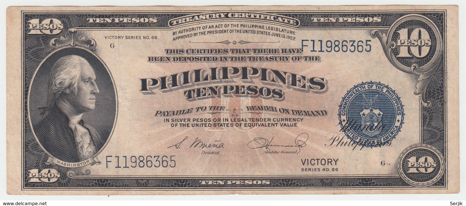 Philippines 10 Pesos 1944 AVF+ CRISP Banknote Pick 97 - Philippinen