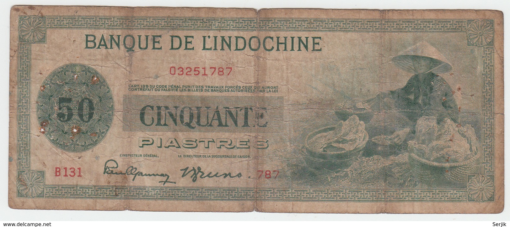 French Indochina 50 Piastres ND 1945 VG Pick 77 - Indochina