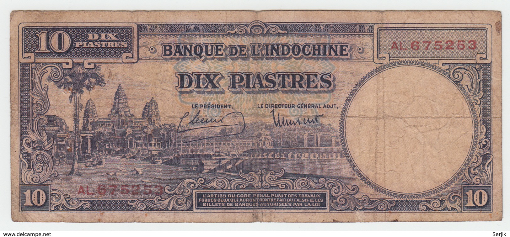 French Indochina 10 Piastres ND 1947 VG Condition Banknote Pick 80 - Indochina