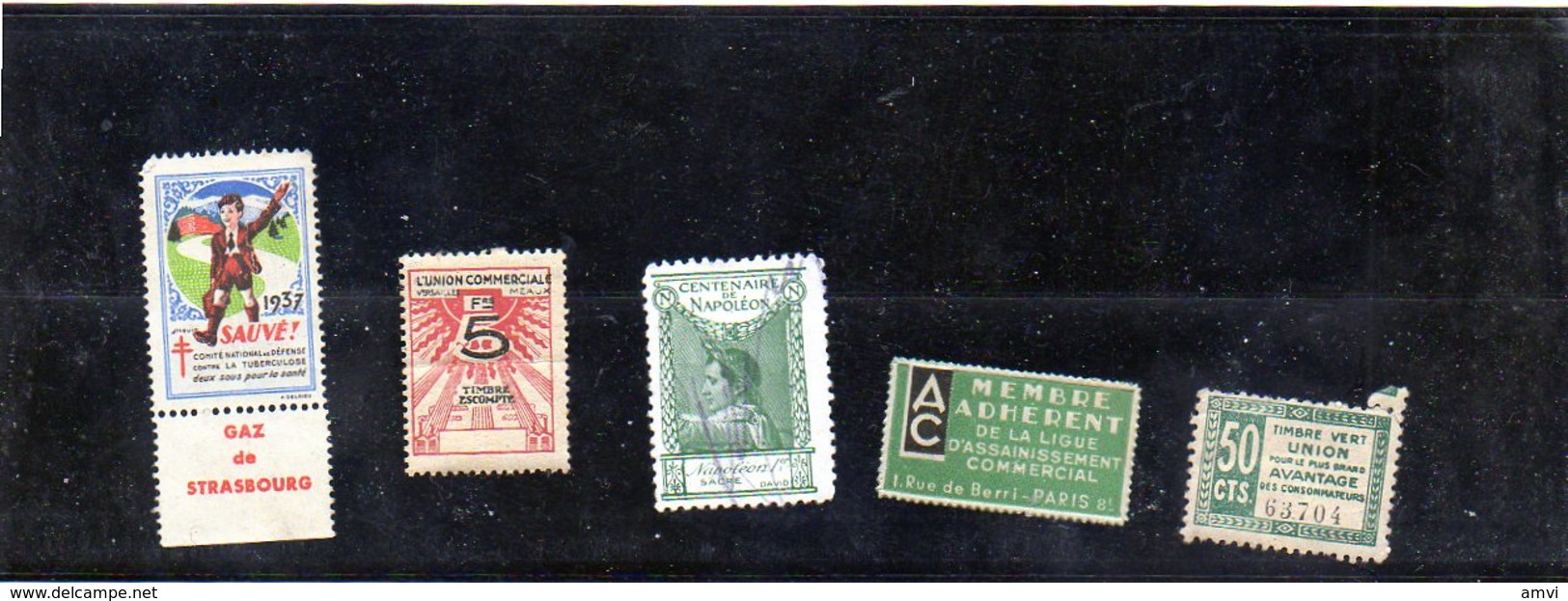 3876 - 5 Vignettes Tuberculose  1937  - Ligue Assainissement - Union Commerciale Plié Centenaire Napoleon Timbre Vert - Fantasie Vignetten