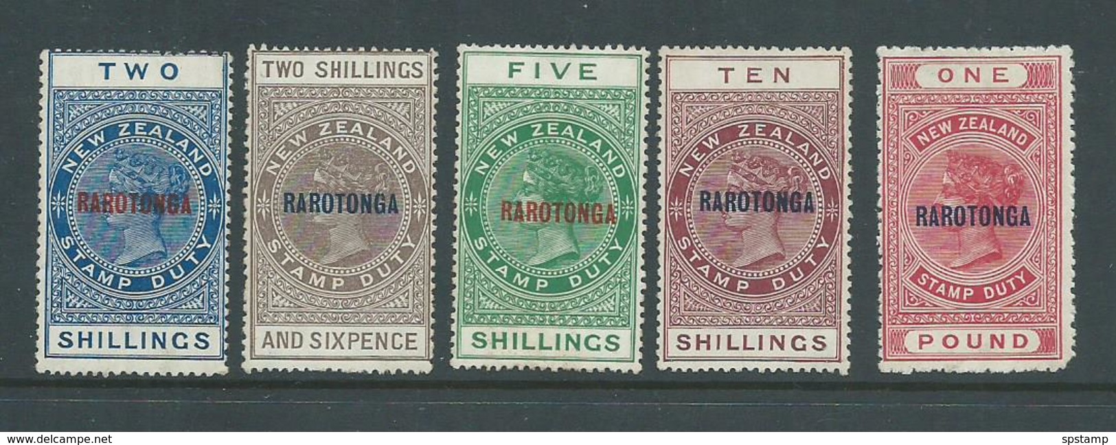 Cook Islands 1921 Overprints On NZ QV Postal Fiscals Set Of 5 To 1 Pound Mint , Some Blemishes - Cook Islands