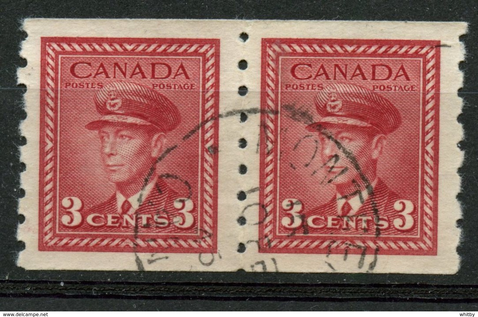 Canada 1943 3 Cent King George VI War Issue #265 Coil Pair - Other & Unclassified