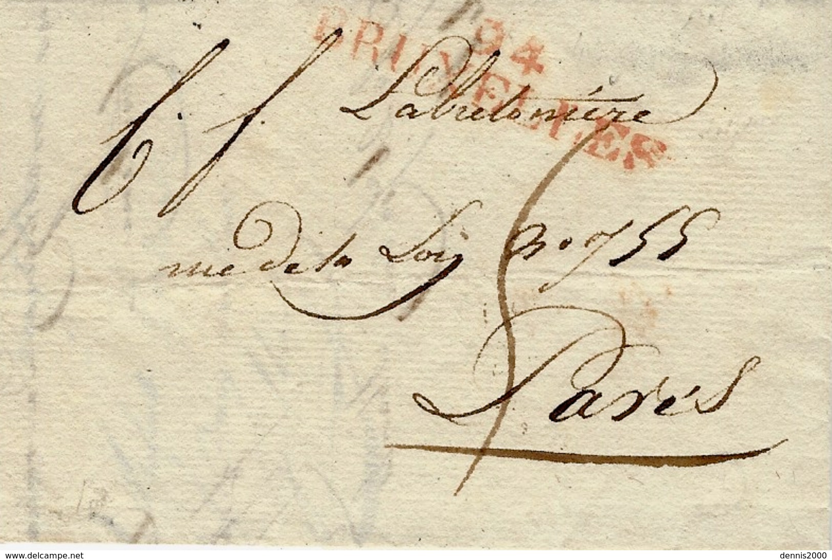 An 10 - Lettre De  94 / BRUXELLES ( La Dyle  ) 44 Mm Rouge  Taxe 5 D Pour Paris ( Au Dos, Arrivée 3 Avec Point - 1794-1814 (Periodo Francese)