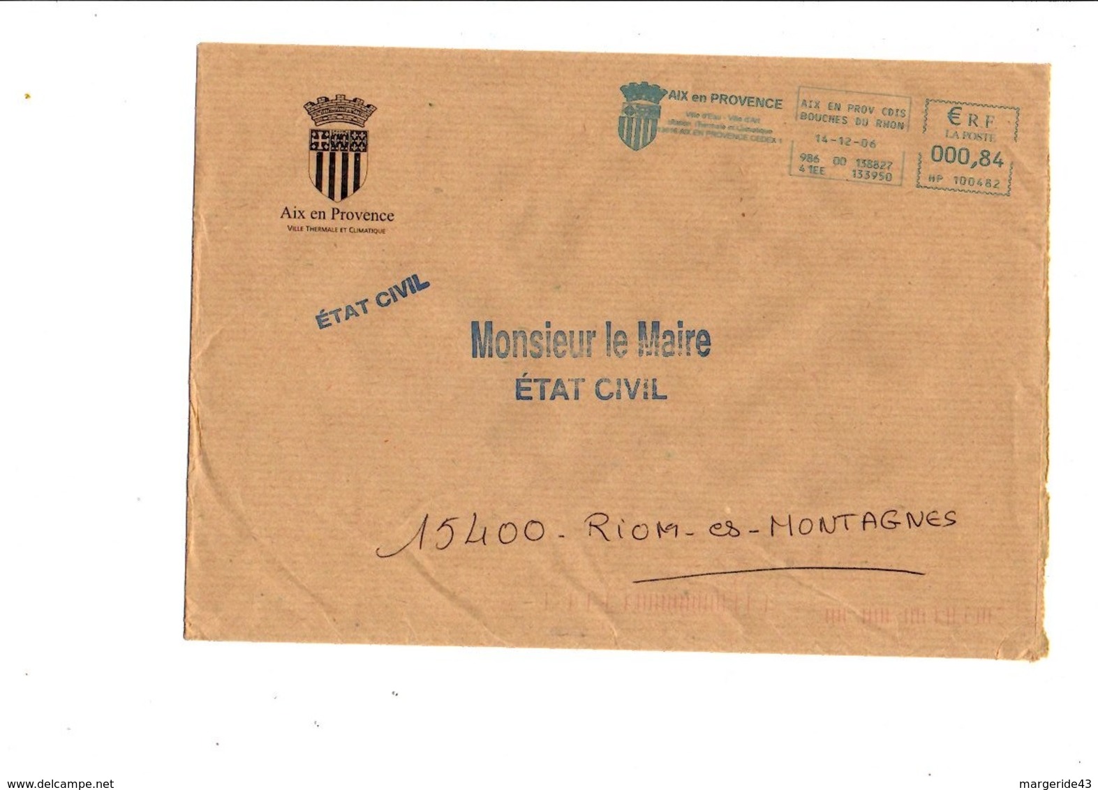 LETTRE DE MAIRIE DE AIX EN PROVENCE BOUCHES DU RHONE  - BELLE EMA - 1961-....